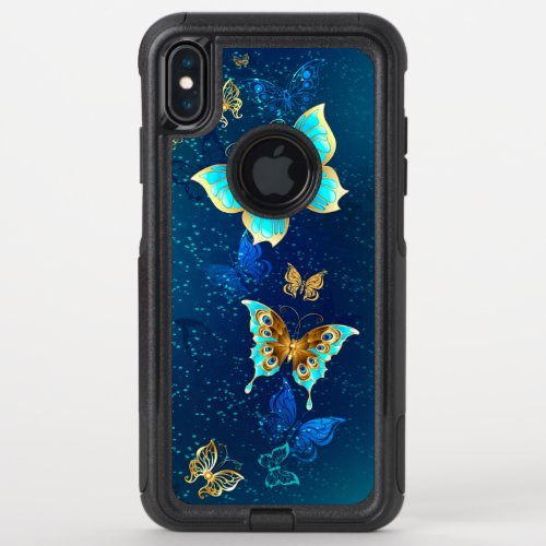 Golden Butterflies on a Blue Background OtterBox Commuter iPhone XS Max Case