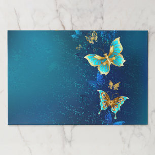 Golden Butterflies on a Blue Background Paper Pad
