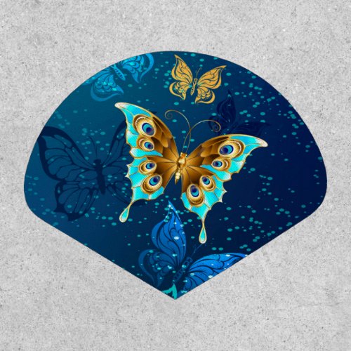 Golden Butterflies on a Blue Background Patch
