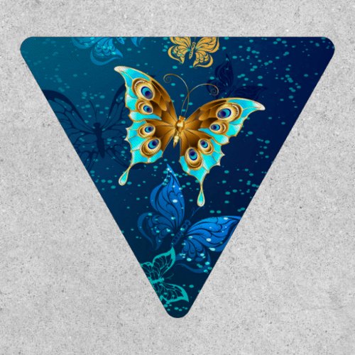 Golden Butterflies on a Blue Background Patch