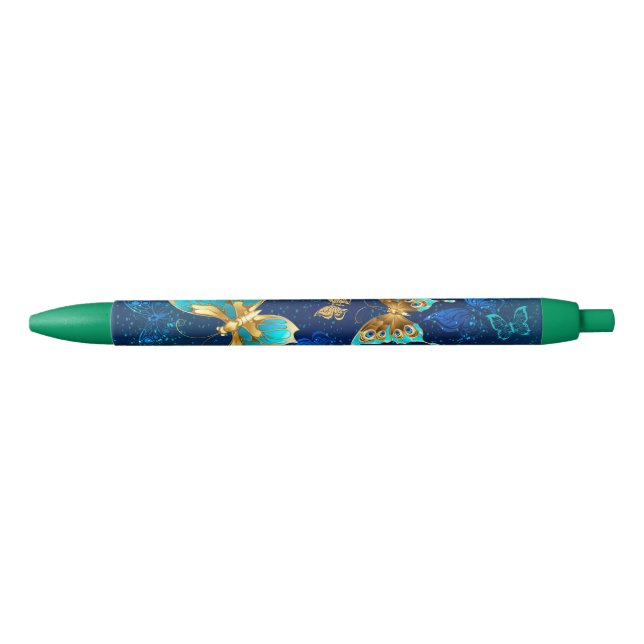 Golden Butterflies on a Blue Background Pen (Front)