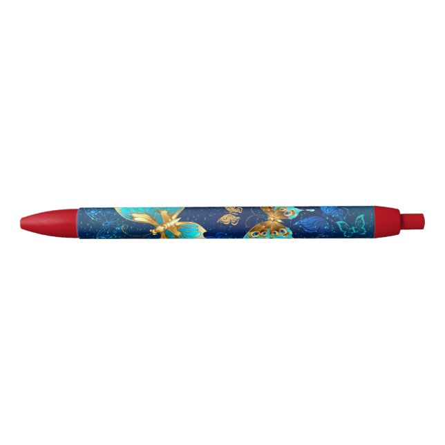 Golden Butterflies on a Blue Background Pen (Front)