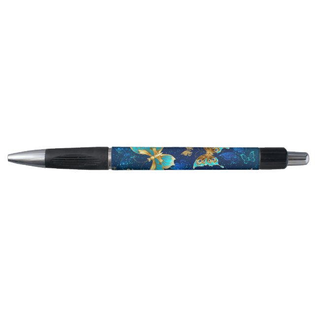 Golden Butterflies on a Blue Background Pen (Front)