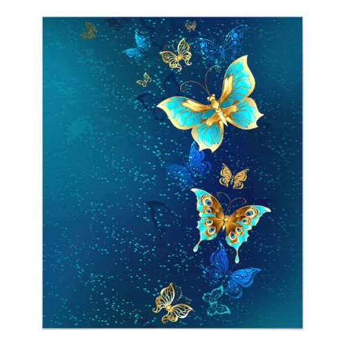 Golden Butterflies on a Blue Background Photo Print