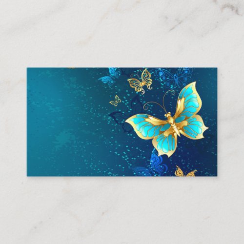 Golden Butterflies on a Blue Background Place Card