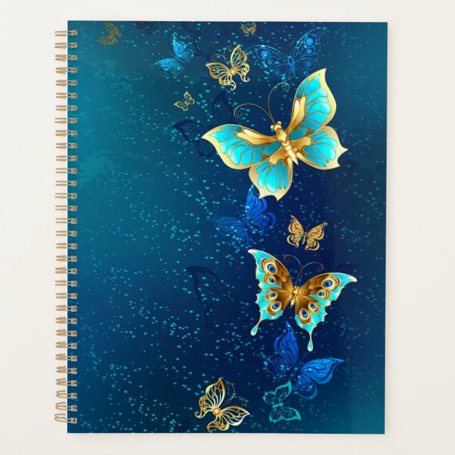 Golden Butterflies on a Blue Background Planner (Front)