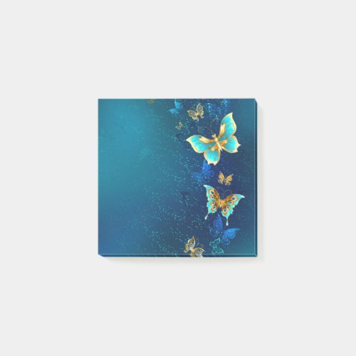 Golden Butterflies on a Blue Background Post_it Notes