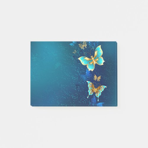 Golden Butterflies on a Blue Background Post_it Notes