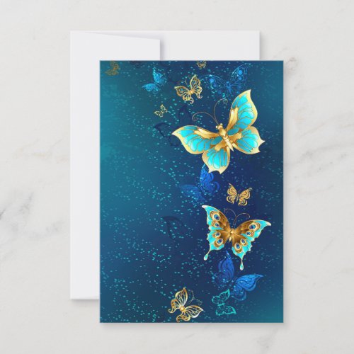 Golden Butterflies on a Blue Background RSVP Card