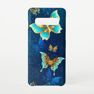 Golden Butterflies on a Blue Background Samsung Galaxy S10 Case