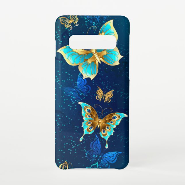 Golden Butterflies on a Blue Background Samsung Galaxy Case (Back)