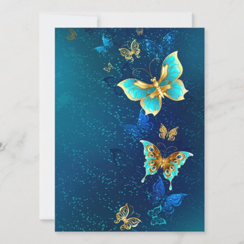 Golden Butterflies on a Blue Background Save The Date