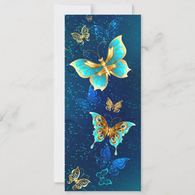 Golden Butterflies on a Blue Background Save The Date (Front)