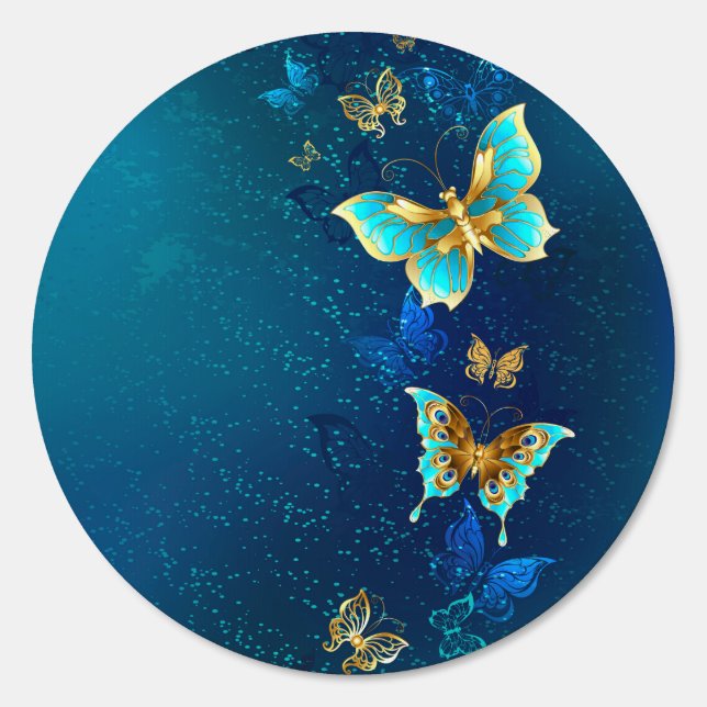 Golden Butterflies on a Blue Background Sign (Front)
