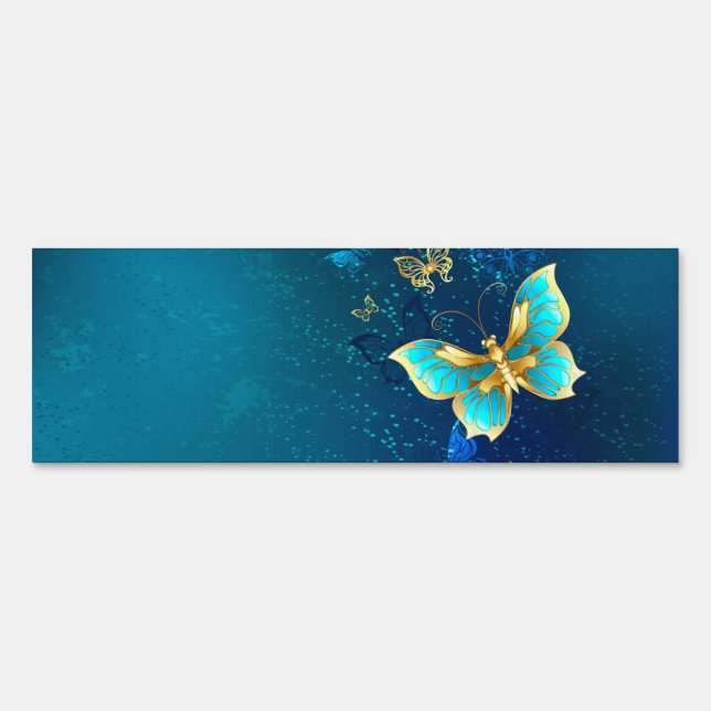 Golden Butterflies on a Blue Background Sign (Front)
