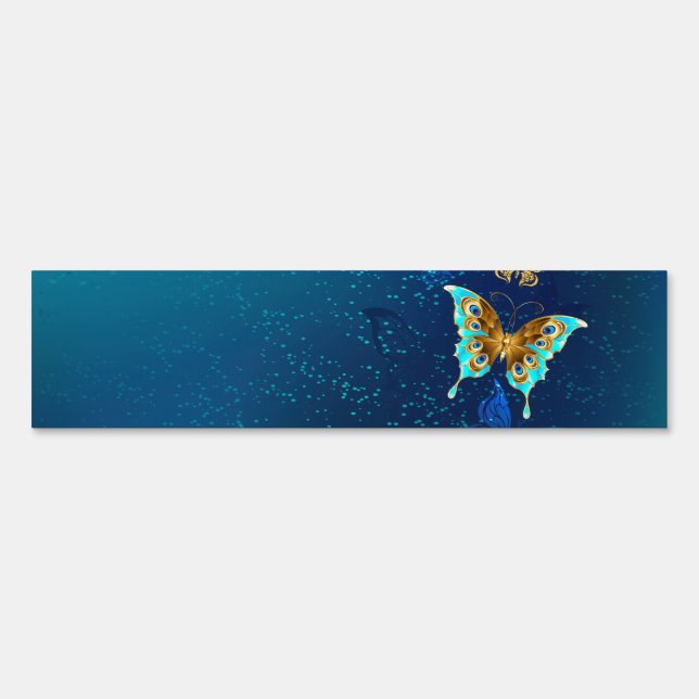 Golden Butterflies on a Blue Background Sign (Front)