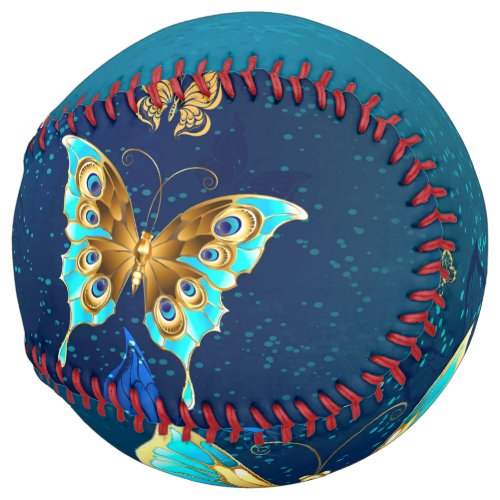 Golden Butterflies on a Blue Background Softball