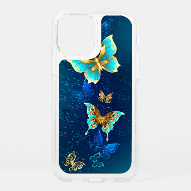 Golden Butterflies on a Blue Background Speck iPhone 12 Case (Front)