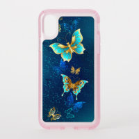 Golden Butterflies on a Blue Background