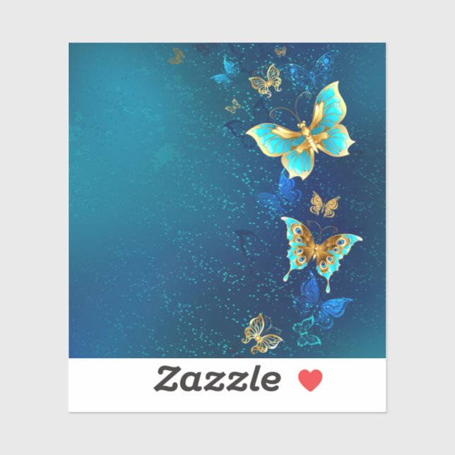 Golden Butterflies on a Blue Background Sticker (Sheet)