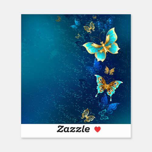 Golden Butterflies on a Blue Background Sticker