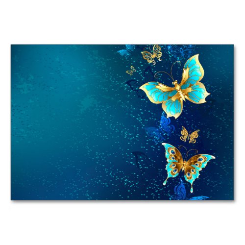 Golden Butterflies on a Blue Background Table Number