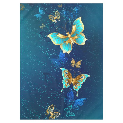 Golden Butterflies on a Blue Background Tablecloth