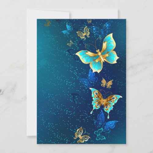 Golden Butterflies on a Blue Background Thank You Card