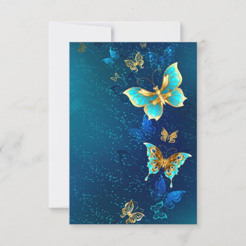 Golden Butterflies on a Blue Background Thank You Card