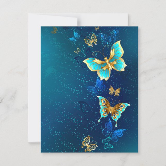 Golden Butterflies on a Blue Background Thank You Card (Front)