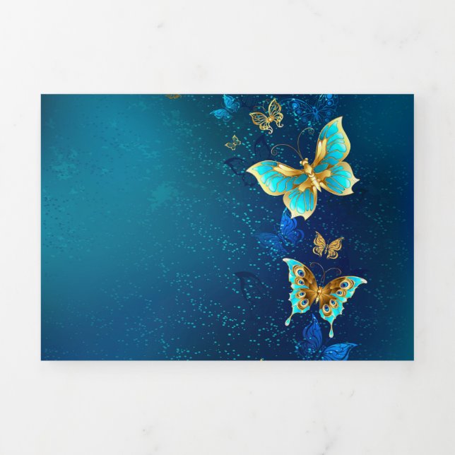 Golden Butterflies on a Blue Background Tri-Fold Program (Cover)