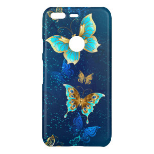Golden Butterflies on a Blue Background Uncommon Google Pixel Case
