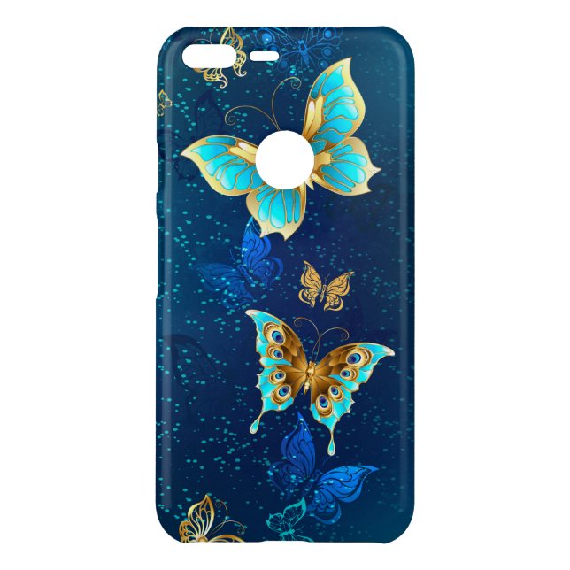 Golden Butterflies on a Blue Background Uncommon Google Pixel XL Case (Back)
