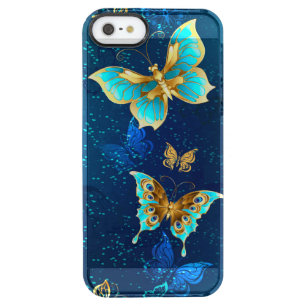 Golden Butterflies on a Blue Background Clear iPhone SE/5/5s Case