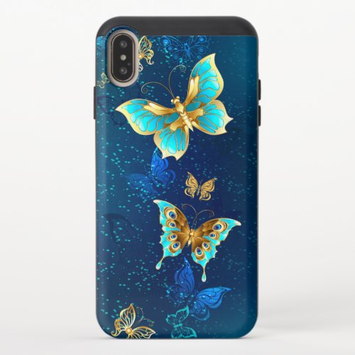 Golden Butterflies on a Blue Background iPhone XS Max Slider Case