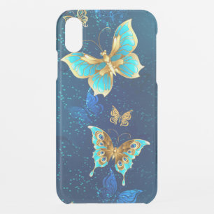Golden Butterflies on a Blue Background iPhone XR Case