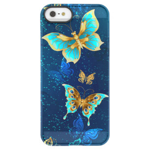 Golden Butterflies on a Blue Background Permafrost iPhone SE/5/5s Case