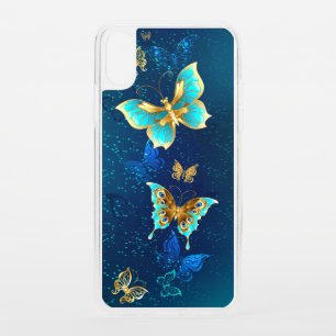 Golden Butterflies on a Blue Background iPhone XS Case