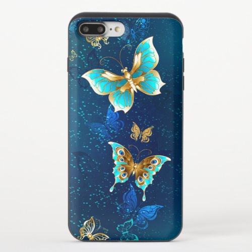 Golden Butterflies on a Blue Background iPhone 87 Plus Slider Case