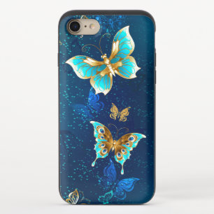 Golden Butterflies on a Blue Background iPhone 8/7 Slider Case