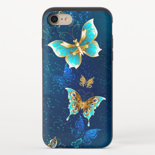 Golden Butterflies on a Blue Background iPhone 87 Slider Case