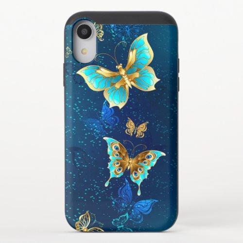 Golden Butterflies on a Blue Background iPhone XR Slider Case