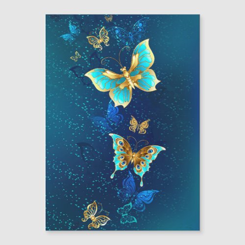 Golden Butterflies on a Blue Background Uncommon Magnetic Invitation