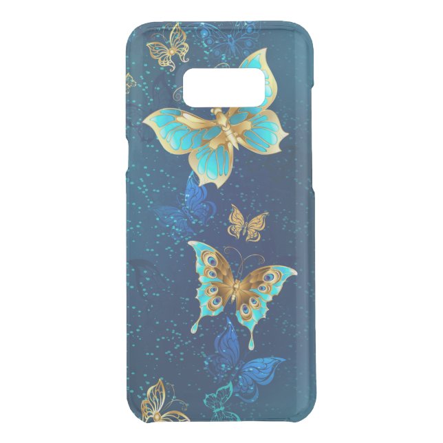 Golden Butterflies on a Blue Background Uncommon Samsung Galaxy Case (Back)