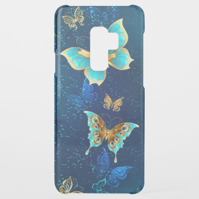Golden Butterflies on a Blue Background Uncommon Samsung Galaxy Case (Back)