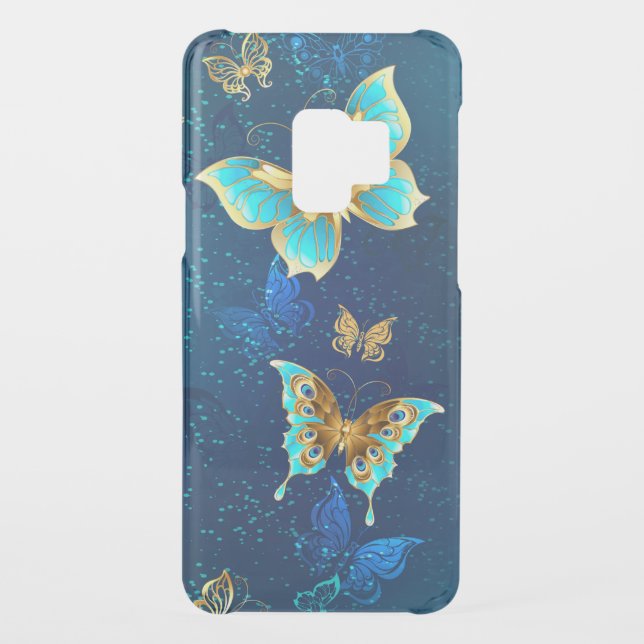 Golden Butterflies on a Blue Background Uncommon Samsung Galaxy Case (Back)