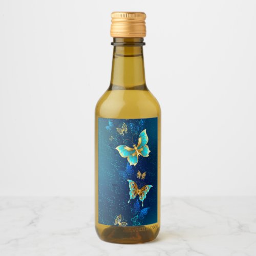 Golden Butterflies on a Blue Background Wine Label