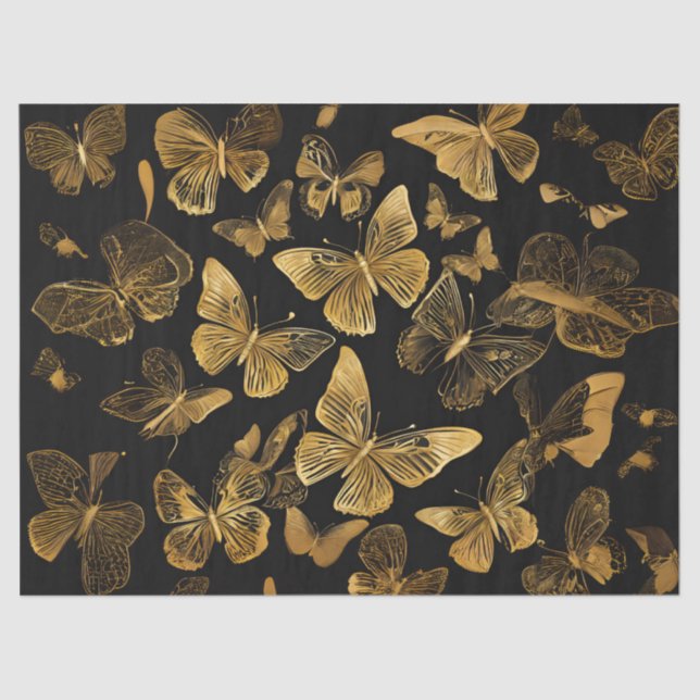 Golden Butterflies on Black Tissue Paper (Front)