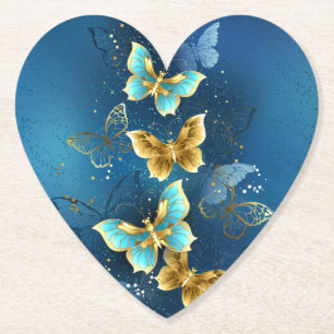 Golden butterflies paper coaster