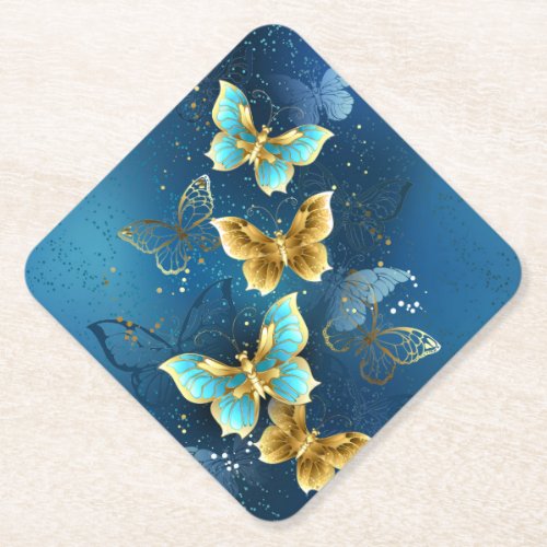 Golden butterflies paper coaster